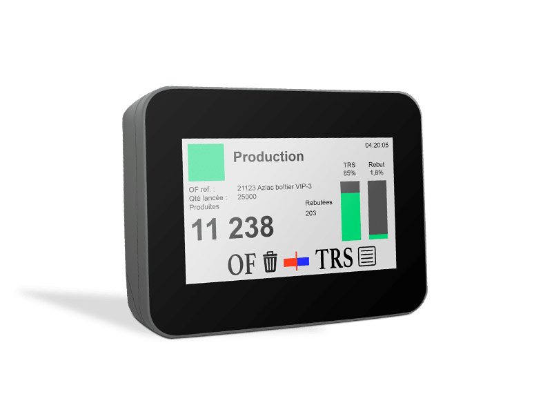 Conçu spécialement pour le suivi de production, le boîtier VIP-3 est l’objet connecté de l’atelier. Il enregistre les états machines, comptabilise les OF et les temps d’intervention en apportant un retour d’information direct à son utilisateur.